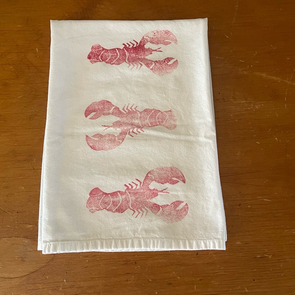 Lobster Print White Tea Towel